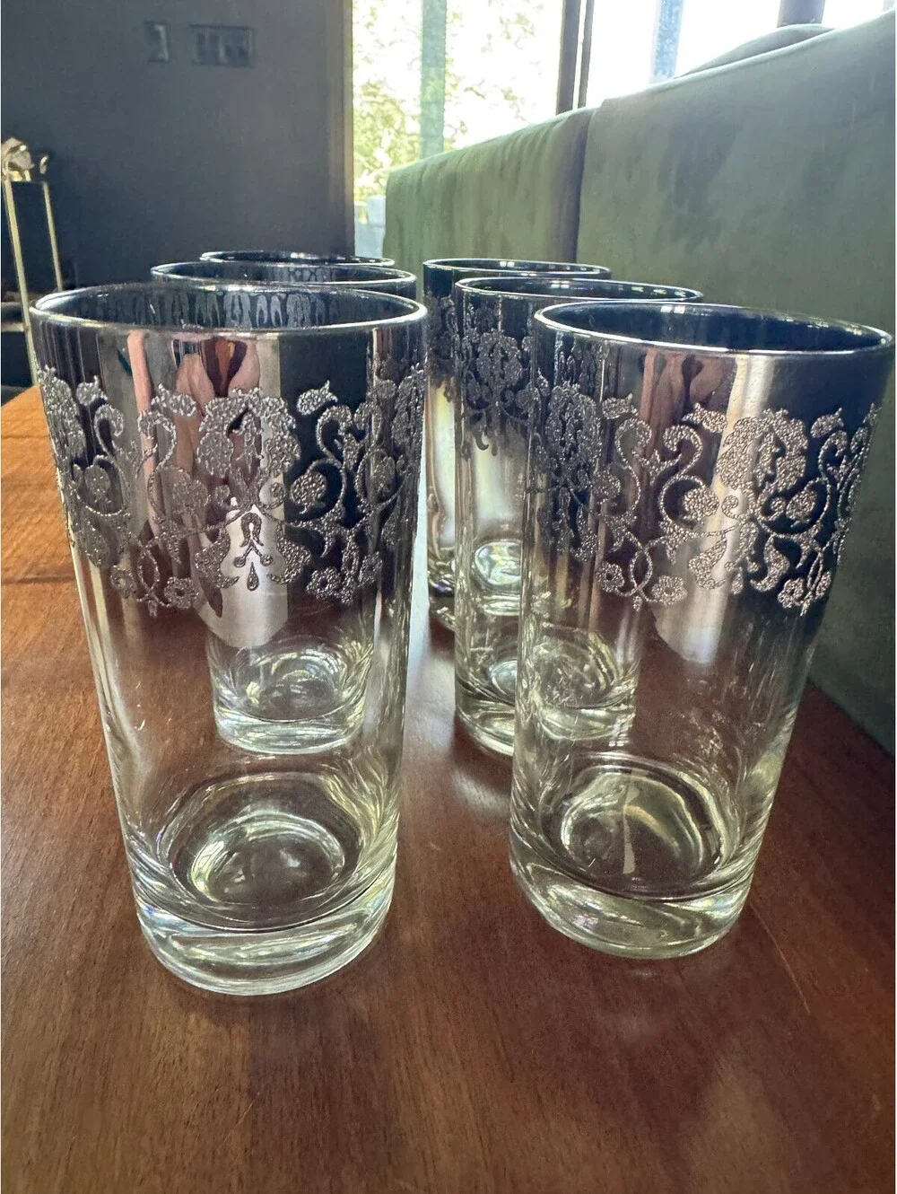 6 Vintage MCM Royal Luster Silver Madeira Highball Glasses - Mint Condition